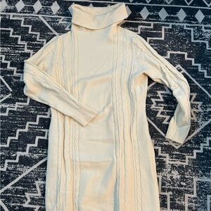 Serra Cream Turtleneck Cable Knit Sweater Dress size S
